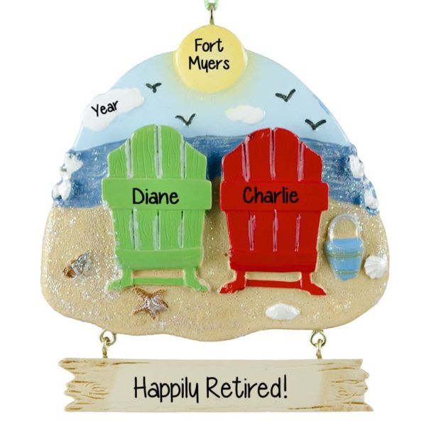 Happily Retired Beach Chairs Personalized Ornament