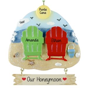 Personalized Honeymoon Beach Scene + Chairs Ornaments