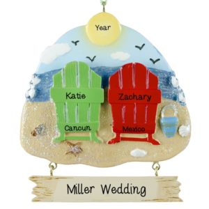 Personalized Destination Wedding 2 Beach Chairs Ornament