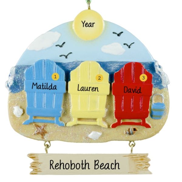 Family of 3 Beach Vacation Adirondack Chairs Ornament