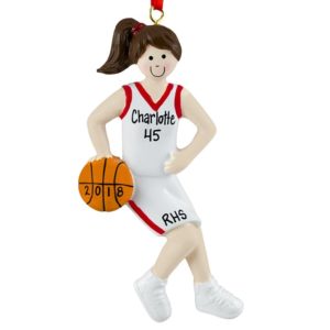 Image of Personalized Basketball Girl Player RED Uniform Ornament BRUNETTE