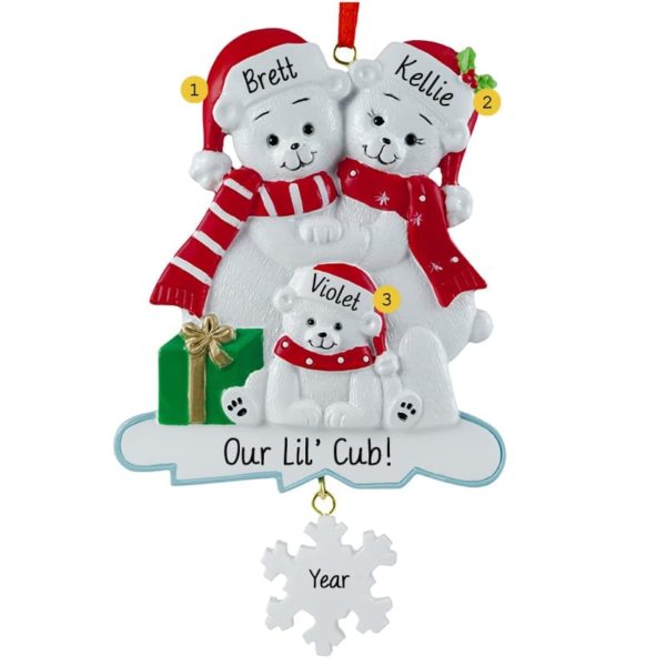 Polar Bear Family of 3 Dangling Flake Personalized Ornament