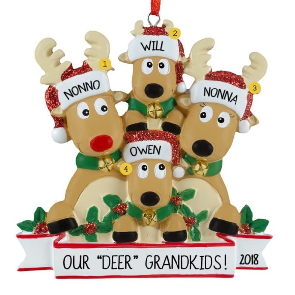 Personalized Grandparents + 2 Grandkids Reindeer Jingle Bells Ornament