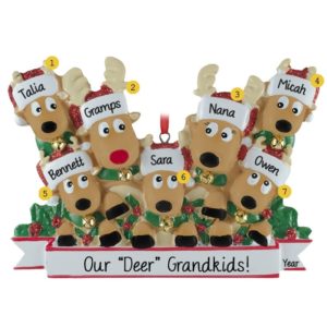 Image of Personalized Grandparents + 5 Grandkids Reindeer Jingle Bells Ornament