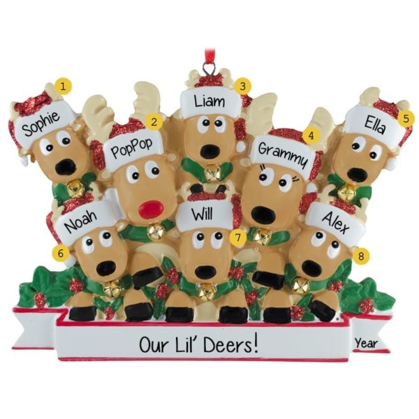 Personalized Grandparents + 6  Grandkids Reindeer Jingle Bells Ornament