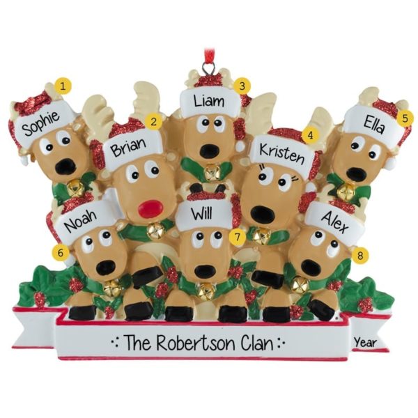 Personalized Reindeer Family of 8 Jingle Bells Ornament