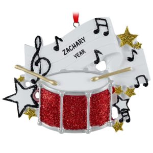 Personalized Drum Glittered Music Notes Ornament