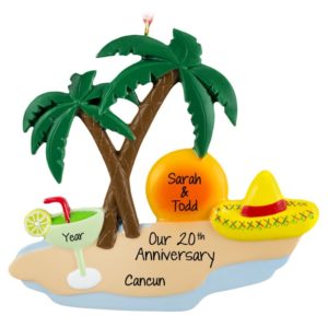 Personalized Anniversary Celebration In Mexico Palm Trees Ornament