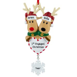 Personalized Engaged Couple Reindeer Dangling Flake Ornament