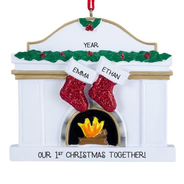 Our 1st Christmas Together Fireplace 2 Glittered Stockings Ornament