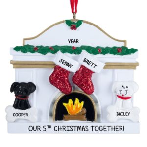 Years Together Couple + 2 Dogs Fireplace Ornament