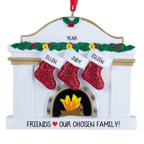 Personalized 3 Friends Fireplace Glittered Stockings Ornament
