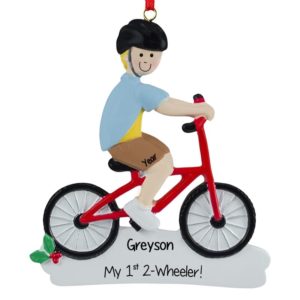 Personalized Boy On New Bike Ornament BLONDE Hair