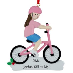 Santa Brought A New Bike To GIRL Ornament BRUNETTE