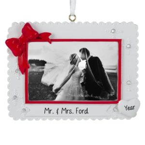Image of Personalized Bride & Groom Photo Picture Frame Ornament