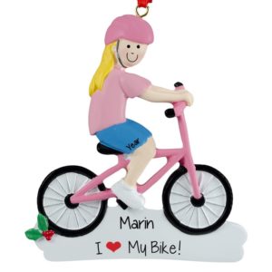 Personalized GIRL Riding PINK Bike Ornament BLONDE