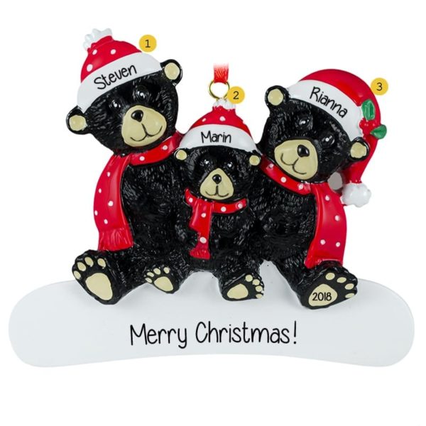 Black Bear Family of 3 Red Scarves Ornament