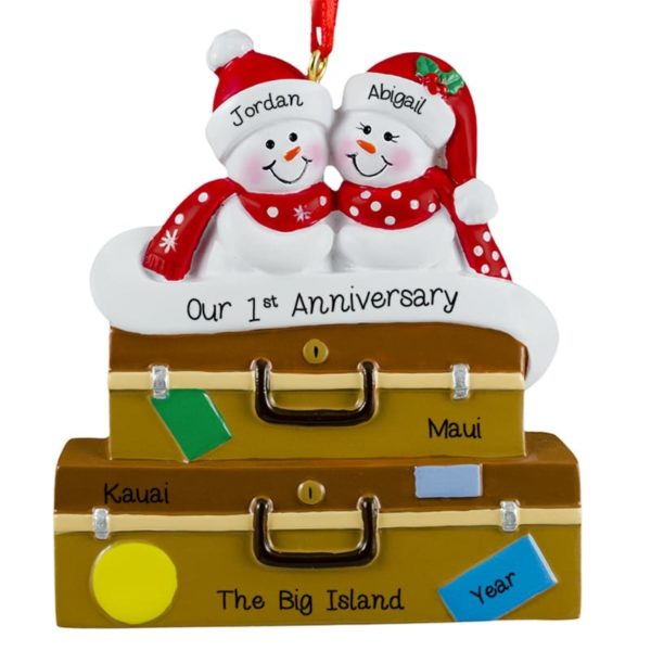 Anniversary Snow Couple Suitcase Personalized Ornament