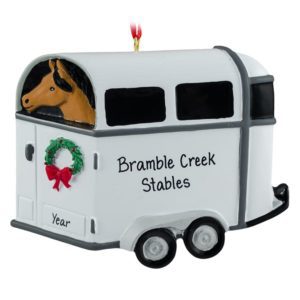 Personalized TAN Horse In Trailer Christmas Ornament