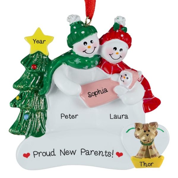 New Parents Holding Baby GIRL + Cat Ornament