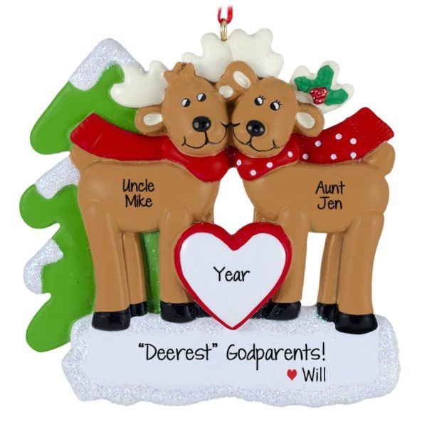 Godparents Deer Couple Glittered Christmas Ornament