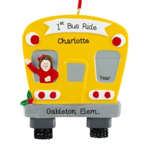 First School Bus Ride GIRL Personalized Ornament BRUNETTE