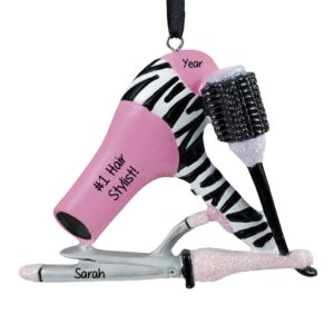Personalized #1 Hair Stylist Blowdryer, Brush & Curling Iron Ornament