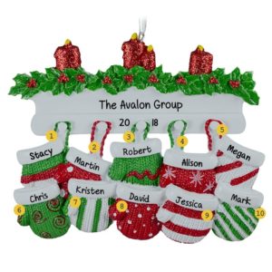 Personalized Group Of 10 Workers Mittens Ornament RED & GREEN