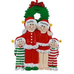 Christmas Eve Family of 4 Kids In Pajamas Ornament