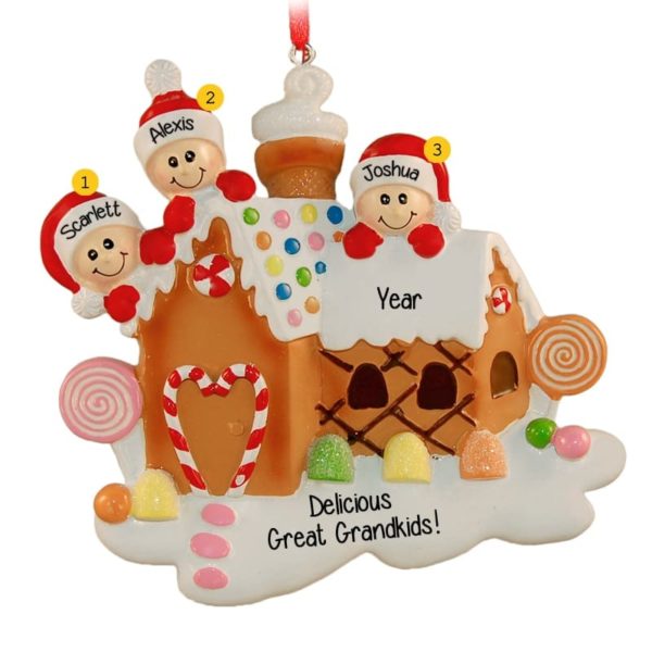 Personalized 3 Great Grandkids Gingerbread House Personalized Ornament