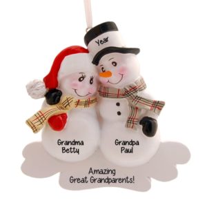 Personalized Great Grandparents Snow Couple Plaid Scarves Ornament