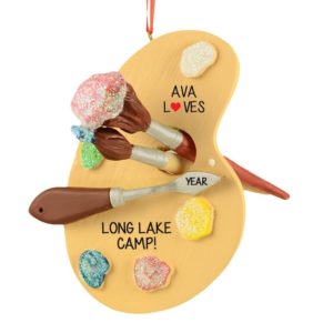 Personalized Art Camp Paint Palette + Brushes Ornament