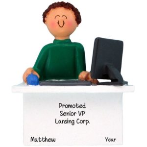 Job Promotion Male At Computer Personalized Ornament