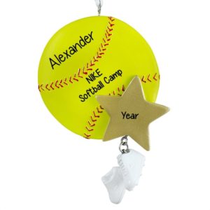 Image of Personalized Softball Summer Camp Ball Dangling Shoes Ornament YELLOW
