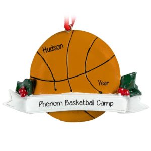 Personalized Basketball Camp Ball Holly Leaves Ornament