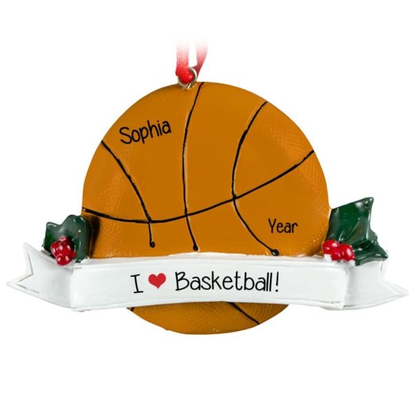 I love Basketball Ball Holly Leaves Ornament