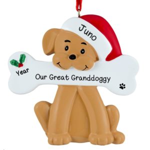 Personalized Great Granddog TAN Dog Chewing Bone Ornament