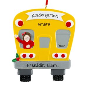 Kindergarten Bus Ride GIRL Personalized Ornament BRUNETTE