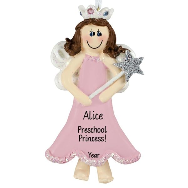 Preschool Princess Holding Glittered Wand Ornament BRUNETTE