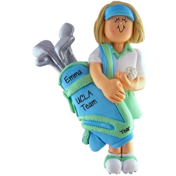 Image of Personalized FEMALE Golfer For School Team Ornament BLONDE