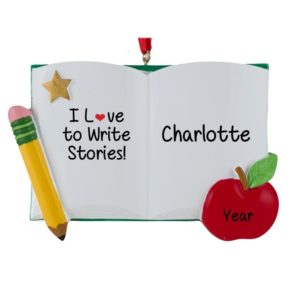 Child Loves To Write Stories Book Personalized Ornament