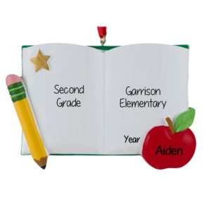 Personalized Student Book With Pencil + Apple Ornament