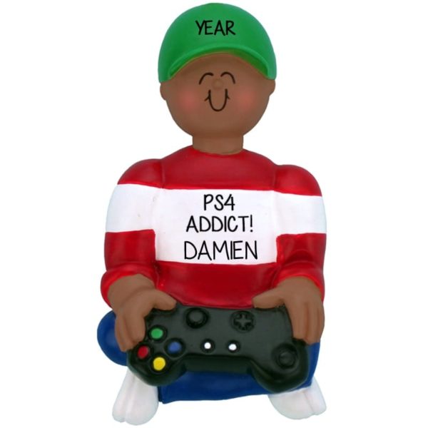 Playstation 4 Video Game Player Christmas Ornament BOY AFRICAN AMERICAN