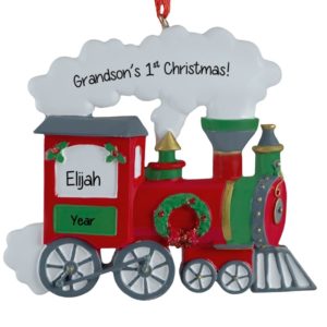 Grandson's 1st Christmas RED Train Personalized Wreath Ornament