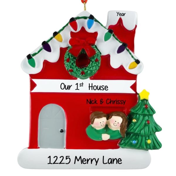 Our 1st House Couple Christmasy House Ornament BROWN HAIR