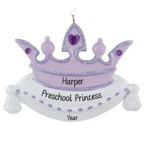 Preschool Princess PURPLE Crown Glittered Personalized Ornament