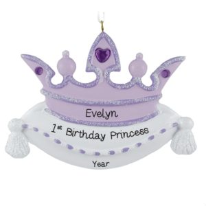 Personalized 1st Birthday Princess PURPLE Crown Ornament