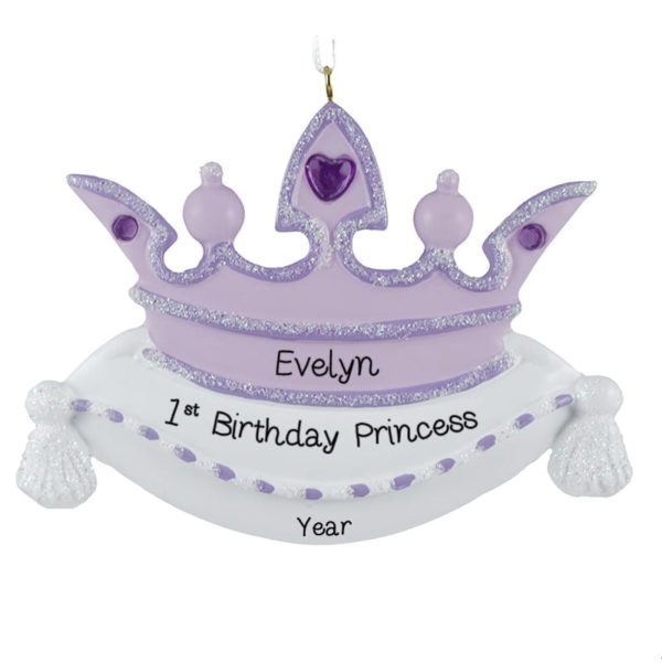 Image of Personalized 1st Birthday Princess PURPLE Crown Ornament