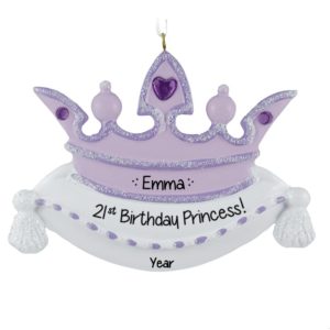 Personalized 21st Birthday Princess PURPLE Crown Ornament