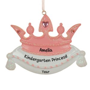 Kindergarten Princess PINK Crown Glittered Ornament